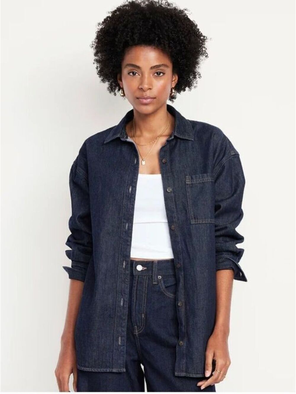 Old Navy Oversized Boyfriend Button-Down Jean Shirt dark wash